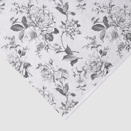 Zwart-wit Bloemen Illustraties Patroon Tissuepapier (Detail)