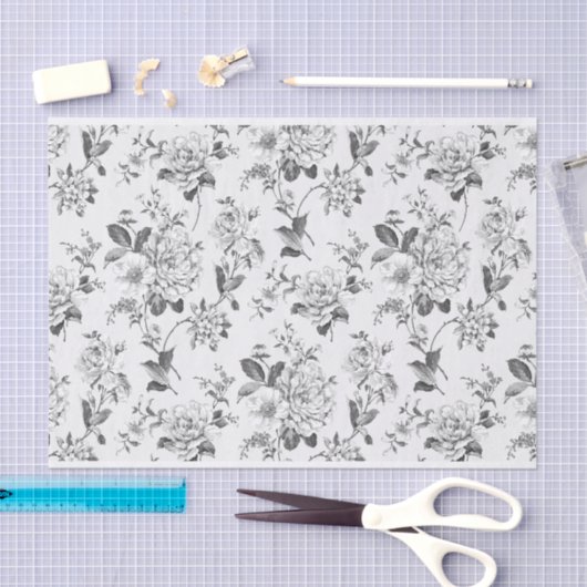 Zwart-wit Bloemen Illustraties Patroon Tissuepapier (Craft)