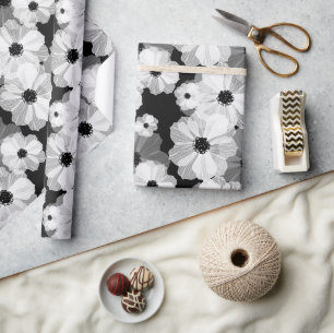 Zwart-wit bloemen inpakpapier