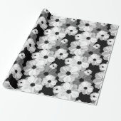 Zwart-wit bloemen inpakpapier (Uitgerold)