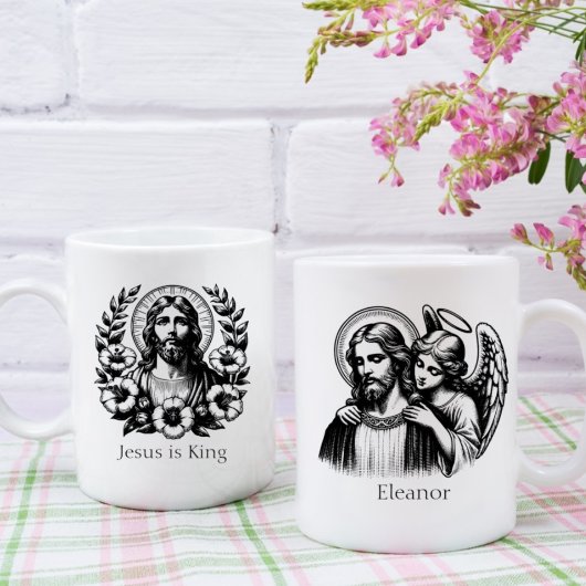 Zwart Wit Bloemen Jezus Christus Beschermengel Koffiemok
