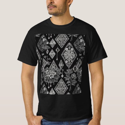 Zwart-wit  Bloemen Kant Ontwerp T-shirt (Voorkant)