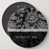 Zwart & Wit   Bloemen Kant Patroon Ronde Button 6,0 Cm (Voorkant /achterkant)