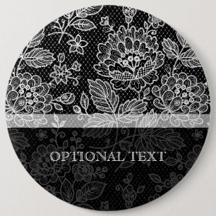 Zwart & Wit   Bloemen Kant Patroon Ronde Button 6,0 Cm