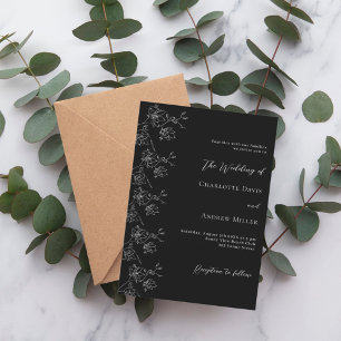 Zwart wit bloemen klassieke formele bruiloft kaart