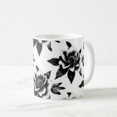 Zwart-wit bloemen koffiemok (Voorkant rechts)
