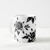 Zwart-wit bloemen koffiemok (Voorkant links)