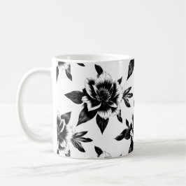 Zwart-wit bloemen koffiemok