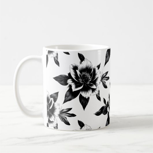 Zwart-wit bloemen koffiemok (Links)