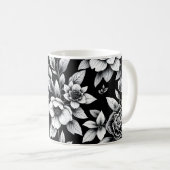 Zwart-wit bloemen koffiemok (Voorkant rechts)