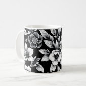 Zwart-wit bloemen koffiemok (Voorkant links)