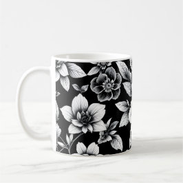 Zwart-wit bloemen koffiemok