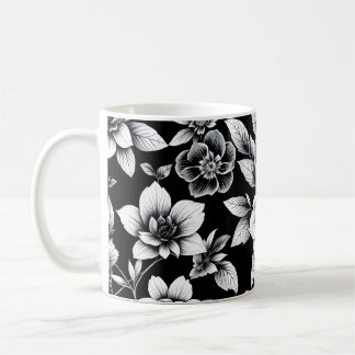 Zwart-wit bloemen  koffiemok