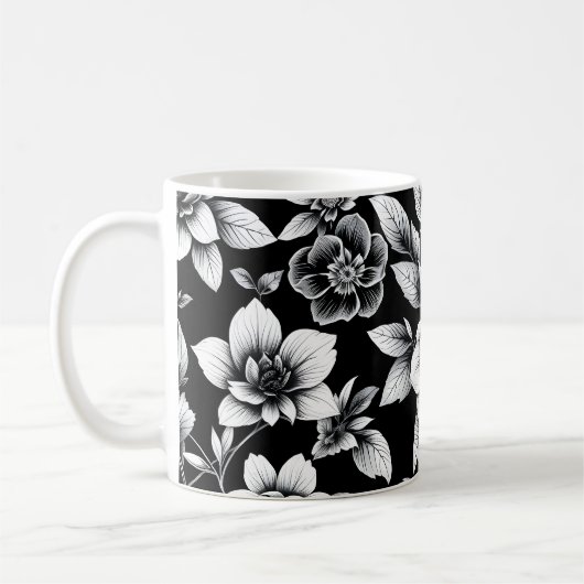 Zwart-wit bloemen koffiemok (Links)