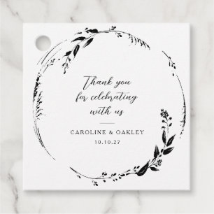 Zwart Wit Bloemen Krans Bruiloft Custom Dank u Bedankjes Labels