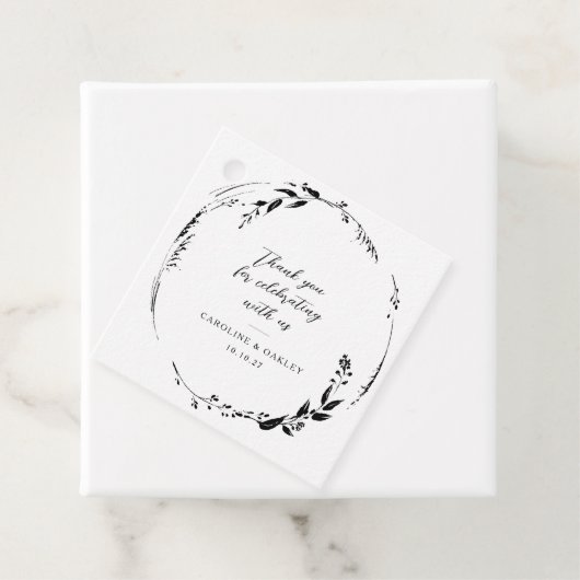 Zwart Wit Bloemen Krans Bruiloft Custom Dank u Bedankjes Labels (In situ)