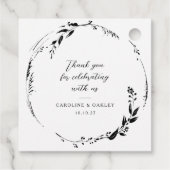 Zwart Wit Bloemen Krans Bruiloft Custom Dank u Bedankjes Labels (Achterkant)
