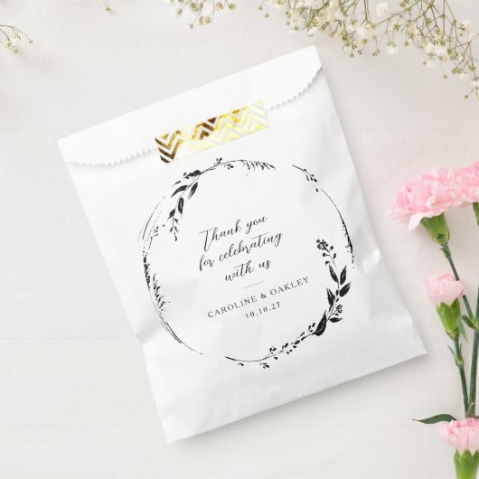 Zwart Wit Bloemen Krans Bruiloft Custom Dank u Bedankzakje (Gezegeld)