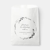 Zwart Wit Bloemen Krans Bruiloft Custom Dank u Bedankzakje (Voorkant)