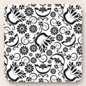 zwart-wit bloemen kurk onderzetter (Voorkant)