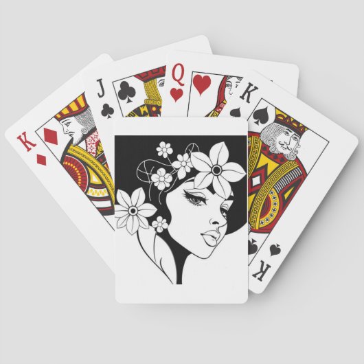 Zwart & Wit Bloemen Lady Poker Kaarten (Achterkant)
