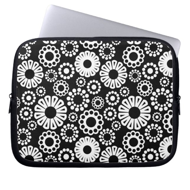 Zwart-wit bloemen Laptophoes Laptop Sleeve (Voorkant)