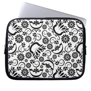 Zwart-wit bloemen Laptophoes Laptop Sleeve