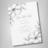 Zwart Wit Bloemen Lijn Tekening Wedding Save The Date