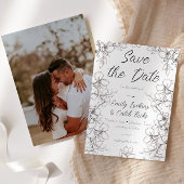 Zwart-wit Bloemen Lijst Foto Bruiloft Save The Date