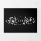  zwart wit bloemen lijst, initialen bruiloft drieluik uitnodiging (Cover)