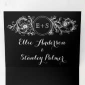  zwart wit bloemen lijst, initialen bruiloft drieluik uitnodiging (Binnenzijde eerst)