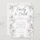 Zwart-wit Bloemen Lijst lijn Art Bruiloft Kaart (Voorkant)