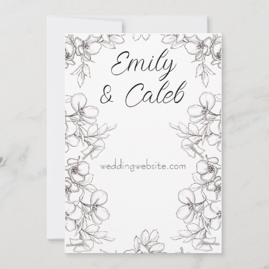 Zwart-wit Bloemen Lijst lijn Art Bruiloft Kaart (Achterkant)