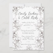 Zwart-wit Bloemen Lijst lijn Art Bruiloft Kaart (Voorkant)