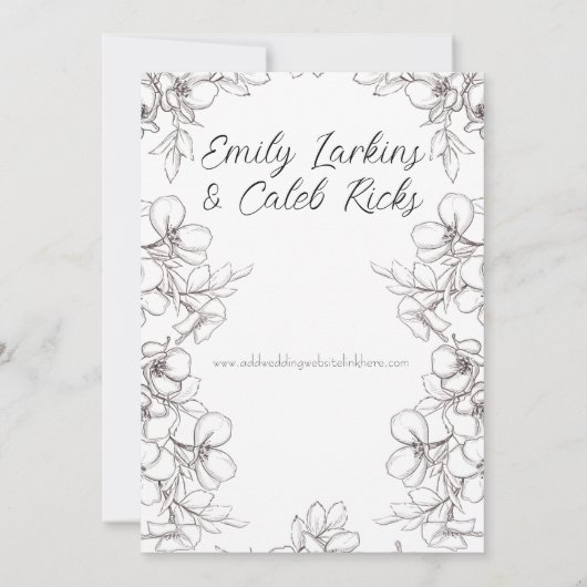 Zwart-wit Bloemen Lijst lijn Art Bruiloft Kaart (Achterkant)