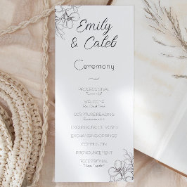 Zwart-wit Bloemen Lijst lijn Art Bruiloft Programmakaart