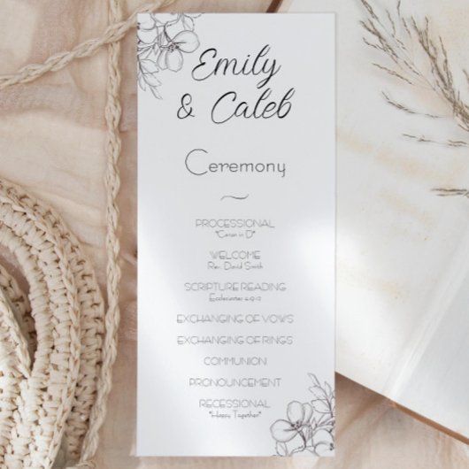 Zwart-wit Bloemen Lijst lijn Art Bruiloft Programmakaart