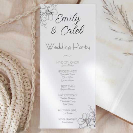 Zwart-wit Bloemen Lijst lijn Art Bruiloft Programmakaart