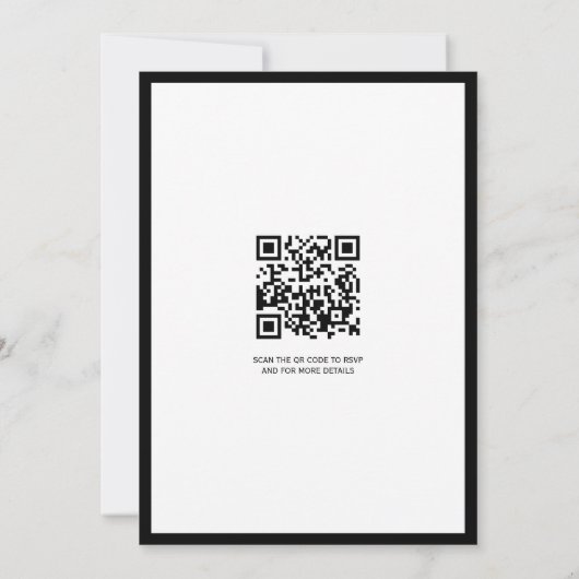 Zwart wit bloemen lijst QR code bruiloft Kaart (Achterkant)