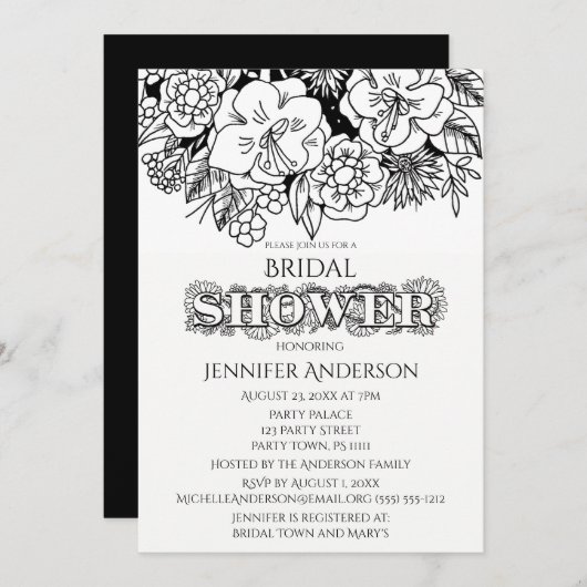 Zwart Wit Bloemen Lily Daisy Vrijgezellenfeest Kaart (Voorkant / Achterkant)