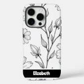 Zwart Wit Bloemen Line Art Smartphone Case-Mate iPhone Case (Achterkant)