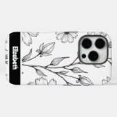 Zwart Wit Bloemen Line Art Smartphone Case-Mate iPhone Case (Achterkant (horizontaal))