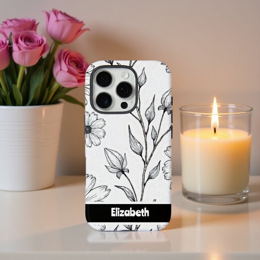 Zwart Wit Bloemen Line Art Smartphone Case-Mate iPhone Case