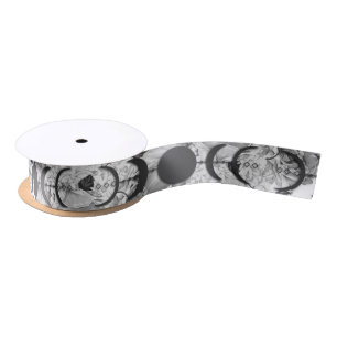 Zwart-wit Bloemen Maan Fase Handfasting Satijnen Lint