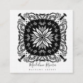 Zwart-wit Bloemen Mandala Yoga Vierkante Visitekaartje (Voorkant)