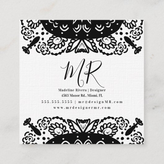 Zwart-wit Bloemen Mandala Yoga Vierkante Visitekaartje (Achterkant)