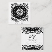 Zwart-wit Bloemen Mandala Yoga Vierkante Visitekaartje (Voorkant / Achterkant)