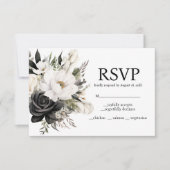 Zwart-wit Bloemen Menu Keuzes RSVP Kaart (Voorkant)