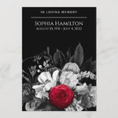 Zwart & Wit Bloemen met Pop van Rode Begrafenis Programmakaart (Voorkant)