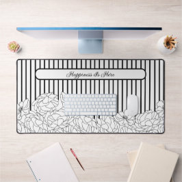 Zwart & Wit Bloemen met Strepen Aangepaste Tekst Bureaumat